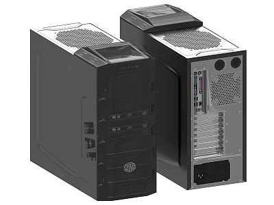 Modern Black Desktop Computer Cases With Sleek Design And Ventilation Grills 3d model