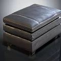 Dark Gray Leather Padded Stool With Layered Design Stitching Details And Wooden Legs