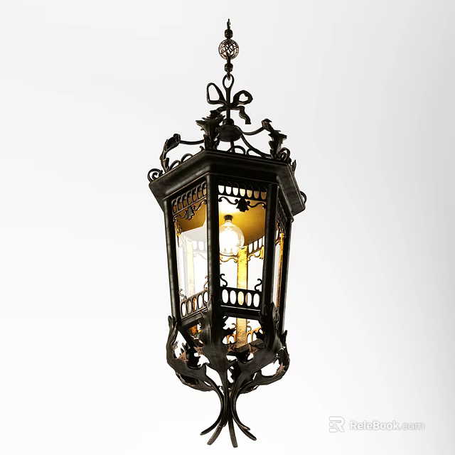 Ornate Vintage Wrought Iron Chandelier With Intricate Scrollwork And Warm Glow 3d model 