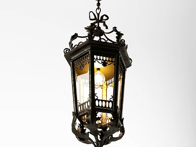 Ornate Vintage Wrought Iron Chandelier With Intricate Scrollwork And Warm Glow 3d model