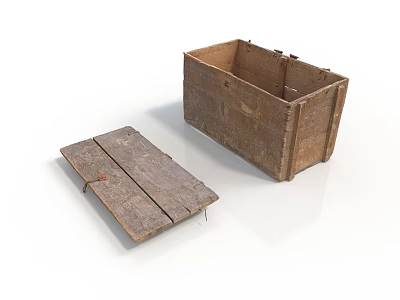 Vintage Wooden Storage Box With Open Lid And Rustic Handcrafted Design 3d model