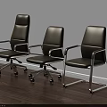 Brown Leather Office Chairs with Armrests Swivel Wheels and Fixed Frame Base 3d model