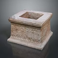 Ancient Stone Square Container With Carved Human Figures And Decorative Base 3d model