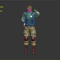 3D Military Character Posing With Red Beret Tactical Vest Camouflage Pants And Kneepads