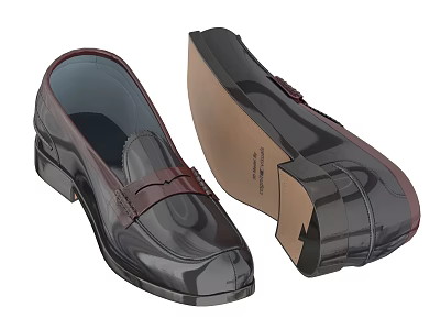 Stylish Black Patent Leather Loafers With Brown Accent Strap And Leather Sole Design 3d model