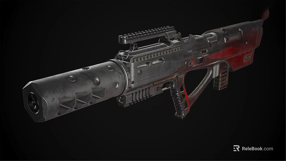 Modern Tactical Rifle With Black Metal Build Red Accent Details And Textured Barrel Design 3d model 