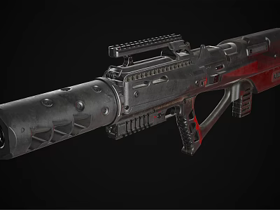 Modern Tactical Rifle With Black Metal Build Red Accent Details And Textured Barrel Design 3d model