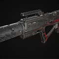 Modern Tactical Rifle With Black Metal Build Red Accent Details And Textured Barrel Design