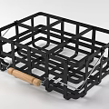 Black Metal Frame Storage Basket With Wooden Handles And Grid Design For Home Organizing