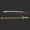 Traditional Japanese Katana Weapon With Black Red Sheath And Wooden Handle