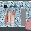 MU CUI Specialty Store With Blue And White Patterned Walls Pink Armchair And Towels