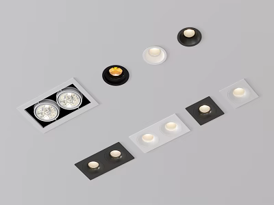 Modern Downlights and Spotlights with Various Black and White Base Designs and Recessed Installation 3d model