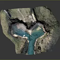 Detailed Terrain Model Featuring Canyon River Waterfall And Green Vegetation