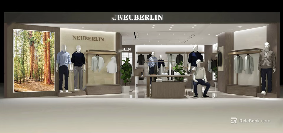 NEUBERLIN Modern Clothing Store Interior With Mannequins And Fashionable Clothing Displays 3d model 