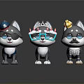 Cute Cartoon Husky Figurines With Party Hats Glasses And Crown Decorations