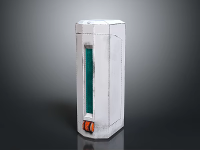 White Rectangular Electronic Device Featuring Green Vertical Window and Orange Bottom Components 3d model