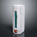 White Rectangular Electronic Device Featuring Green Vertical Window and Orange Bottom Components