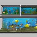 Multi Level Fish Tank Display With Colorful Tropical Fish Aquatic Plants And Decorations