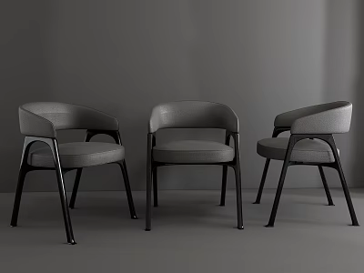 Three Modern Gray Leisure Chairs With Armrests And Black Legs 3d model