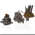 Abstract Scene Construction With Stacked Wood Metal Stone And Geometric Elements