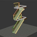 Modern Unique Staircase Design With Yellow Steps Black Railings And White Platforms 3d model