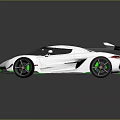 Aerodynamic White Sports Car With Black Roof Green Accents And Large Rear Wing