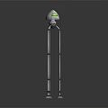 Silver Robot With Green Eye And Long Slender Legs Standing On Dark Surface