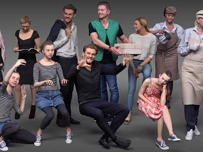 Diverse Group of People Posing Together in Casual Clothing and Various Poses 3d model