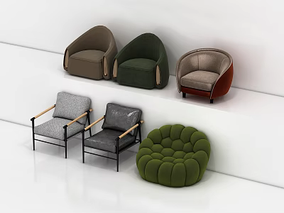Modern Single Sofa Collection with Tufted Round Design Armrests and Various Colors 3d model