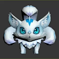 Magical Fantasy Fox Character with Blue White Fur Big Blue Eyes and Ice Crystal Tails