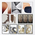 Modern Minimalist Wall Art Prints with Abstract Shapes Leaf Patterns and Marble Textures