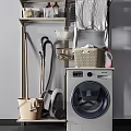 Bathroom Storage Rack With Washing Machine Mop Vacuum Cleaner And Storage Baskets 3d model
