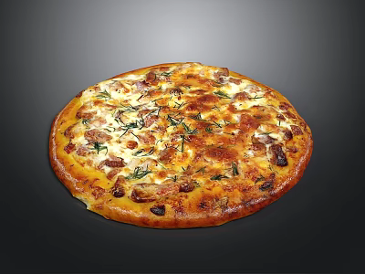 Freshly Baked Pizza With Golden Crust Meat Toppings Fresh Herbs And Melted Cheese 3d model