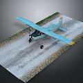 Light Blue Airplane Parked On Scenic Rural Gravel Runway With Grass Alongside