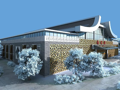 Aerial Planning of Modern Building With Traditional Roof Glass Windows and Landscaped Surroundings 3d model