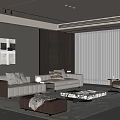 Modern Living Room Interior Design With Beige Sofa Brown Armchair And Geometric Coffee Table
