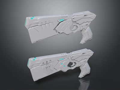 Two Gray Sci Fi Weapons With Blue Illuminated Accents And Futuristic Design 3d model