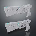 Two Gray Sci Fi Weapons With Blue Illuminated Accents And Futuristic Design 3d model