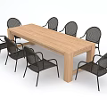 Wooden Rectangular Dining Table with Black Woven Back Chairs and Metal Legs