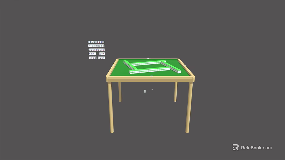 Modern Mahjong Entertainment Table With Green Tabletop White Lines And Wooden Legs 3d model 