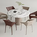 Modern Dining Table Set With Round Marble Tabletop And Brown Beige Chairs 3d model