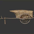 Traditional Ancient Wooden Cart Model With Woven Canopy And Large Wheel Design