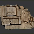 Scenic Desert Landscape Showcasing Ancient Rock Hewn Architecture Sunlit Facade And Intricate Carvings