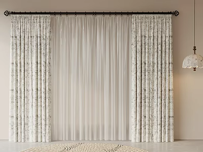 Stylish Window Curtains With Sheer Liner And Patterned Panels For Home Interior 3d model