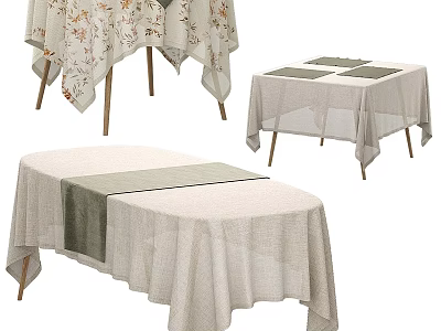 Elegant Dining Table Tablecloth Design With Floral Patterns And Solid Colors 3d model