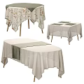 Elegant Dining Table Tablecloth Design With Floral Patterns And Solid Colors 3d model