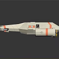 Futuristic White Spacecraft With Orange Stripes And Thruster Module For Exploration