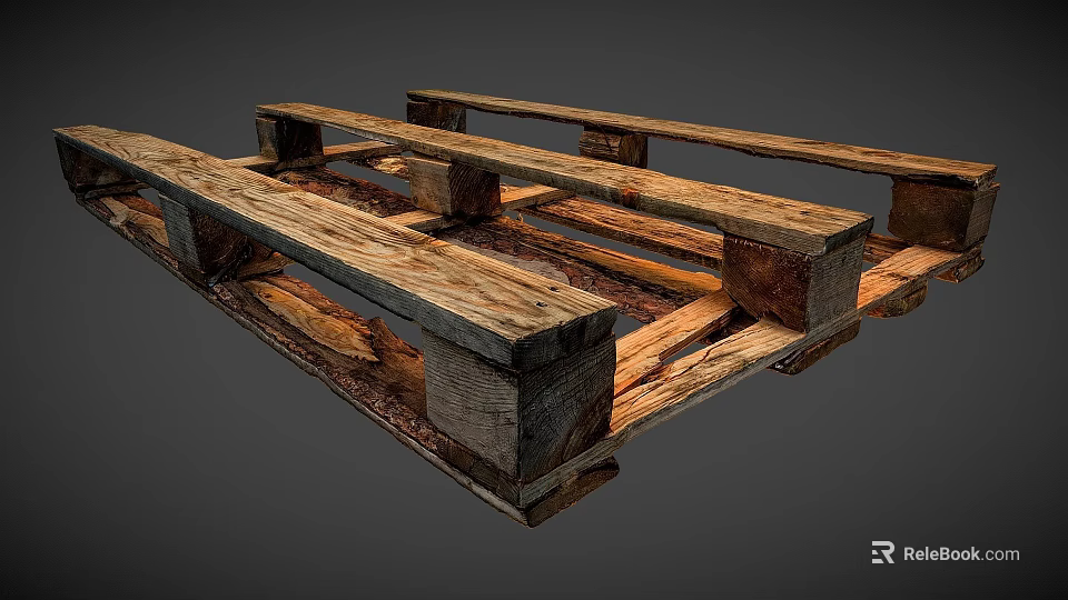 Rustic Vintage Wooden Pallets Structure With Weathered Planks And Blocks 3d model 