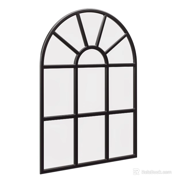 Arched Window Pane Mirror with Black Frame for Modern Home Decor 3d model 