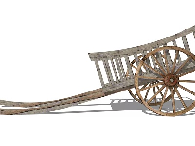 Vintage Old Wooden Cart Featuring Rustic Wheels And Weathered Wooden Planks 3d model